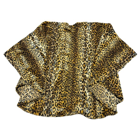 Vtg Leopard Wrap Fleece Womens Black Brown USA Made Kathleen for Sweet Herb - Picture 3 of 4